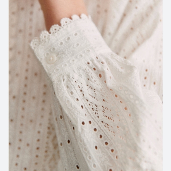 Sezane Marinette Shirt Eyelet Lace Organic Cotton 42 - Picture 3 of 15